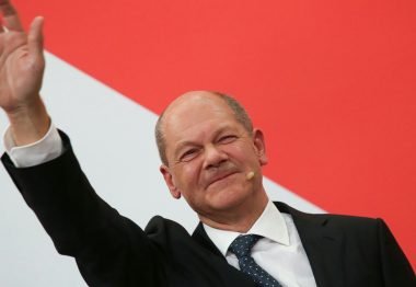 Olaf Scholz, dirigente del partido triunfador, SPD.