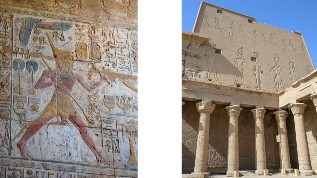 Los bajorrelieves en los templos egipcios era una tecnica para decorar paredes y narrar historias, reperesentando deidades, faraones y conmemorando victorias. El impresionante templo de Karnak.